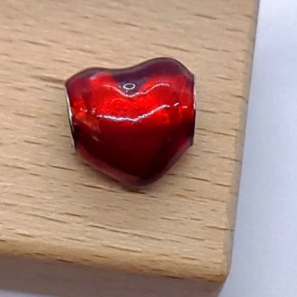 Puffy Metallic Red Heart Bracelet Charm Shiny Enamel Love Girlfriend BFF Gifts